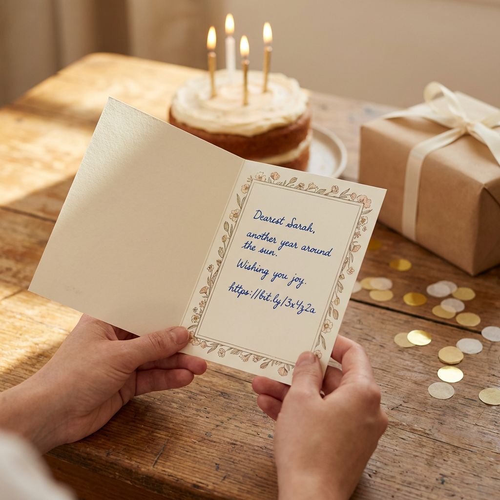 Birthday card, cake and wrapped gift